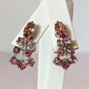 Vintage silver & pink rhinestone screw earrings